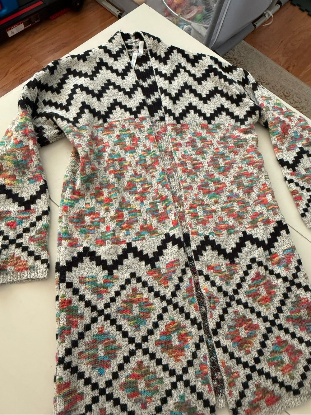 Dreamers by Debut Aztec Southwestern Open Front Cardigan Boho Soft Cozy Rainbow - Picture 4 of 7